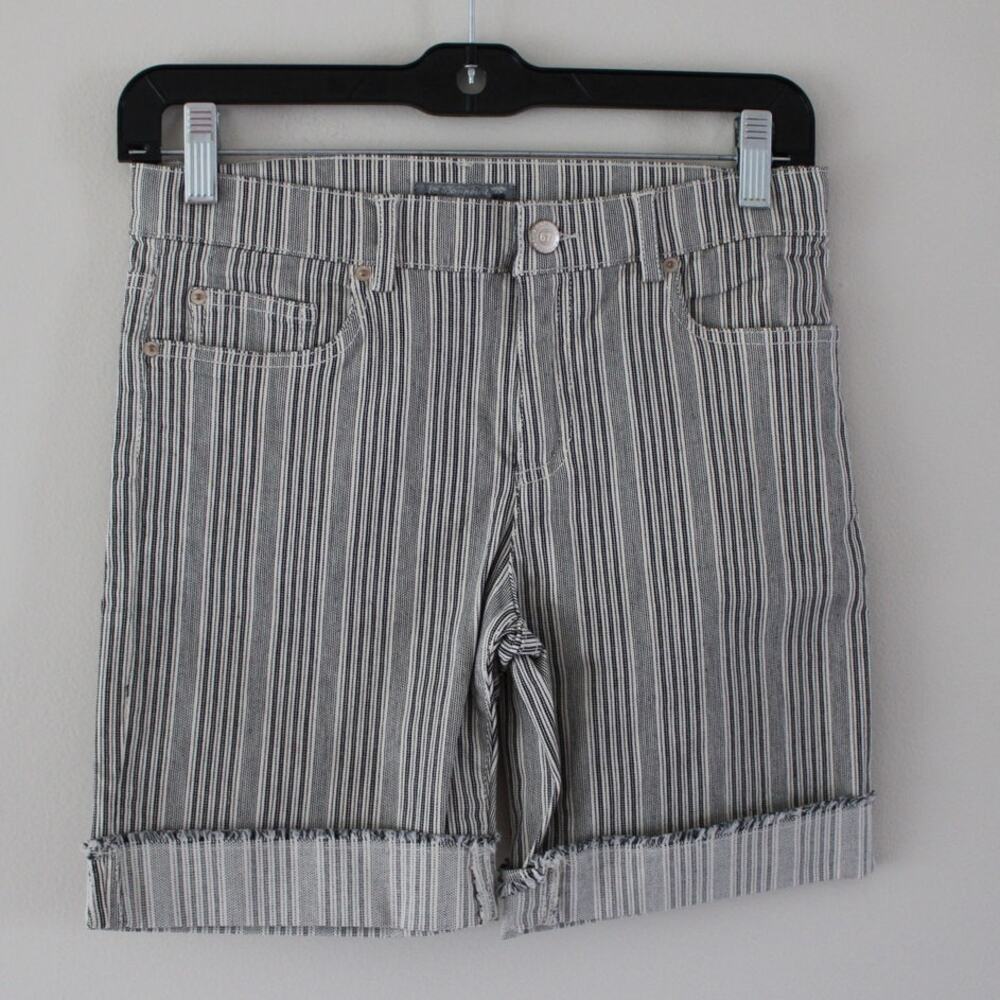 NWT Bonpoint Boys Lars Cotton Denim Shorts Vertical Stripe Raw Edge Cuff 12